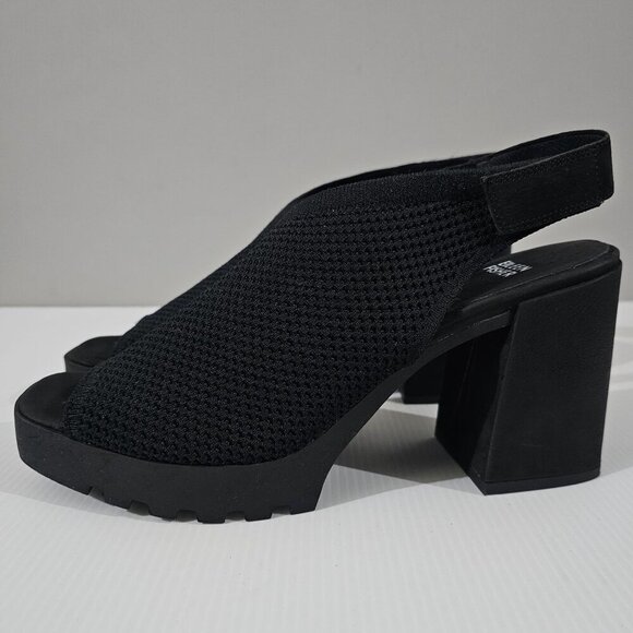 NEW Eileen Fisher Cue Sandal 11 Black Stretch Knit Slingback Chunky Platform - Picture 13 of 13